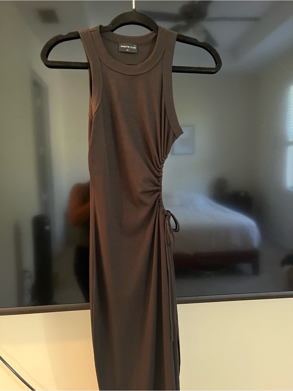 White Fox Boutique Brown Ruched Side Midi Dress